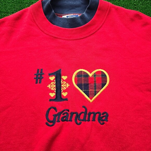 #1 Grandma Sweatshirt Womens XL Red Pullover Crewneck Pullover Made in USA - Picture 2 of 7